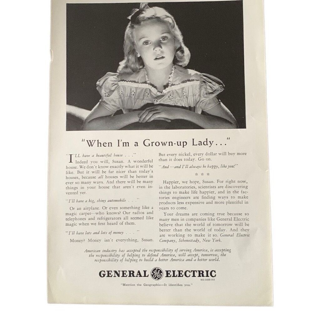 Vintage 1941 General Electric GE Grown Up Lady Ad Advertisement